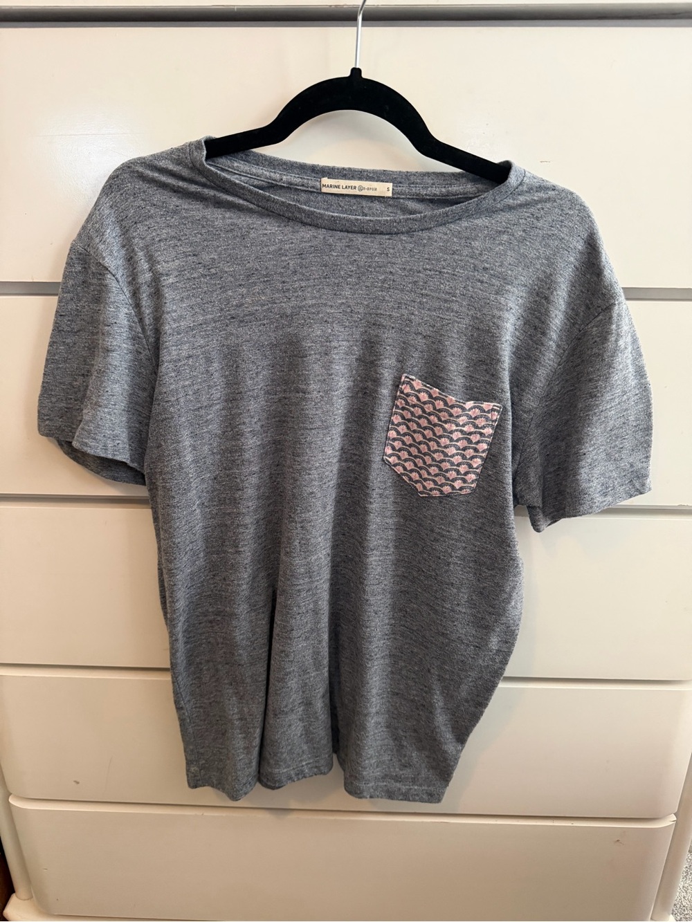 Marine Layer Kids Heather Gray Tee with Pink Patterned Pocket